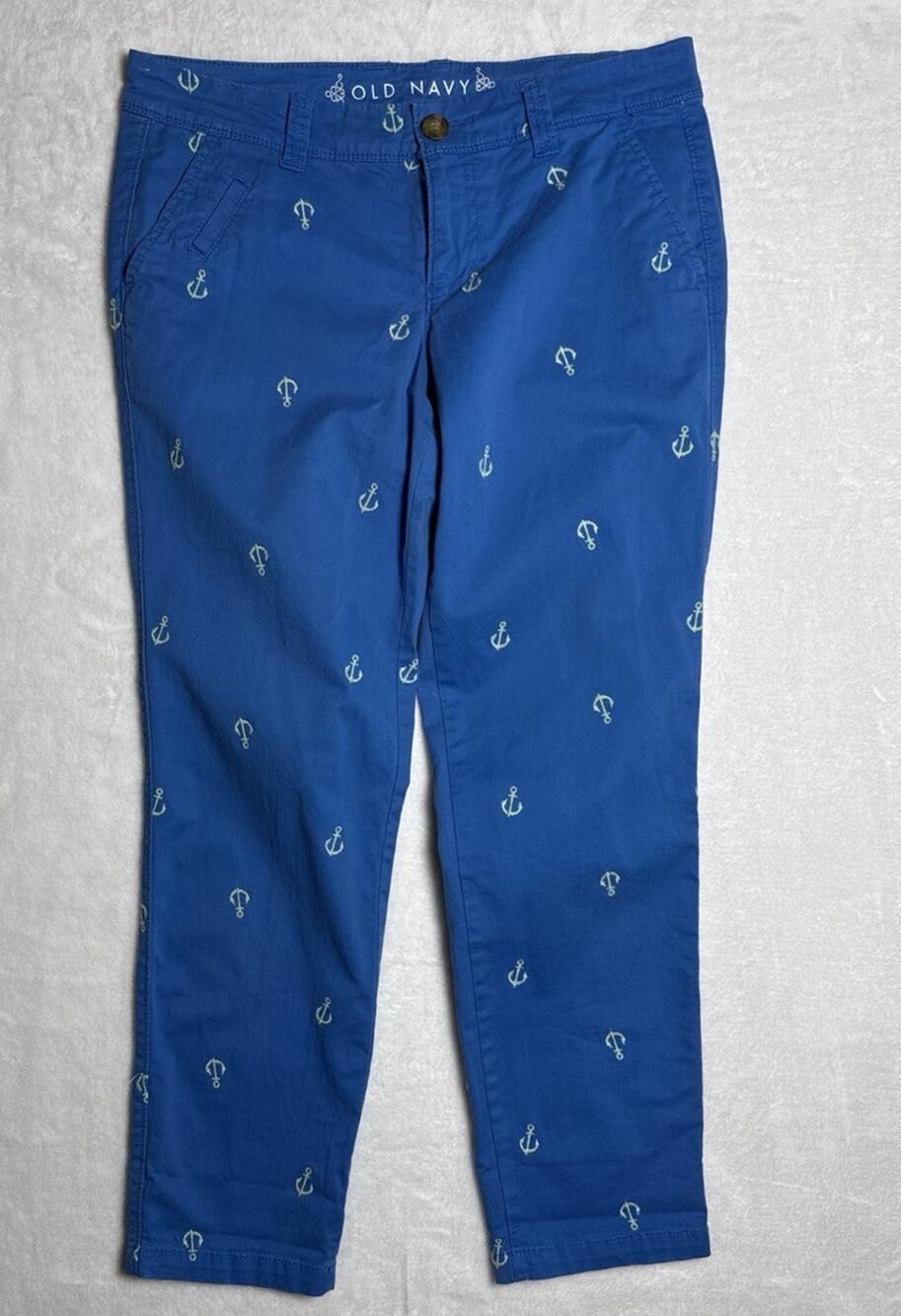Old Navy Womens Size 4 Blue/Green Anchor Pants Cotton Blend Stretch Chino Pants